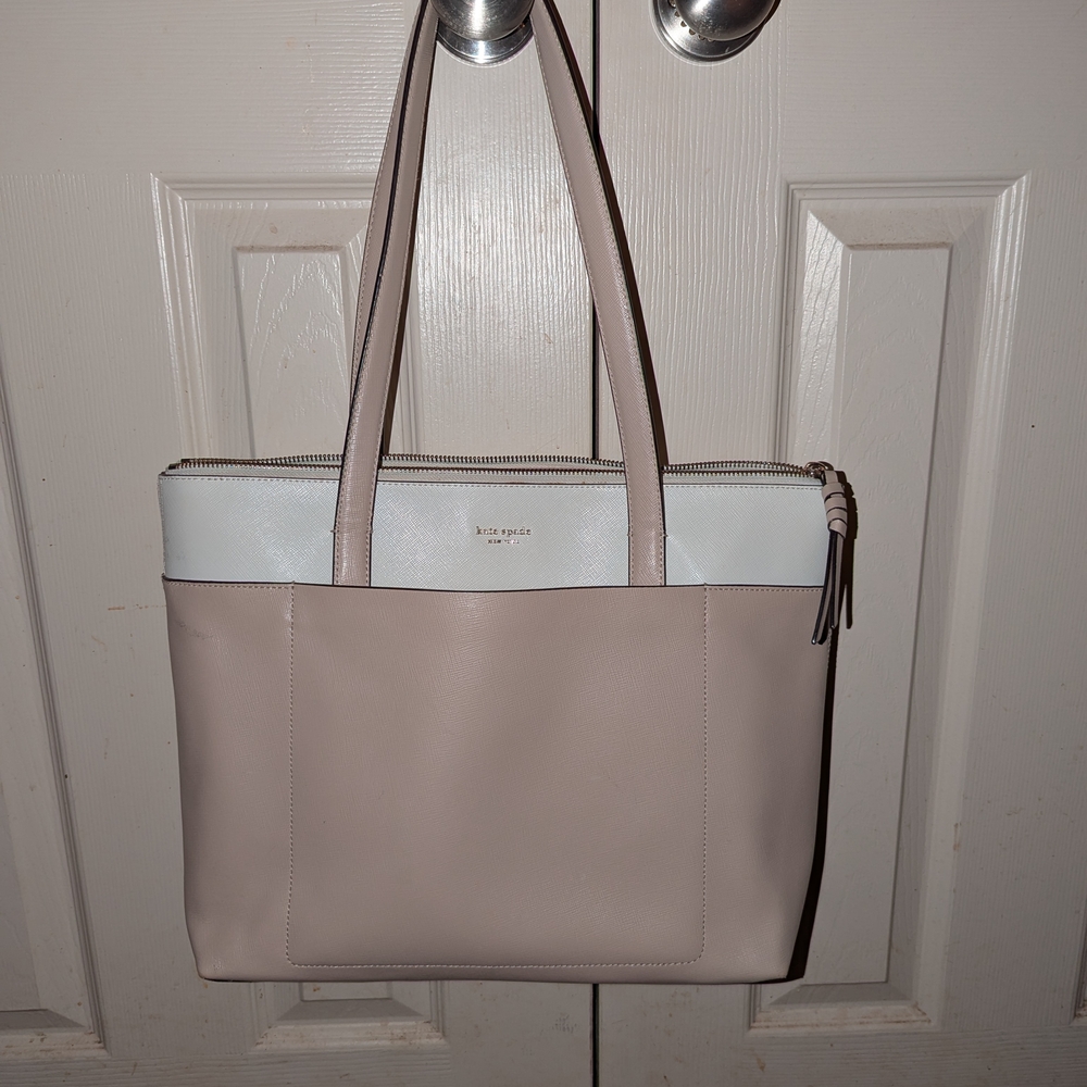 Kate Spade Gray and White Structured Tote Bag